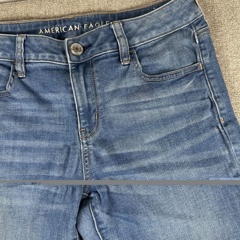 American Eagle Skinny Jeans Womens 10 Long 10L Medium Wash Stretch Blue Denim
